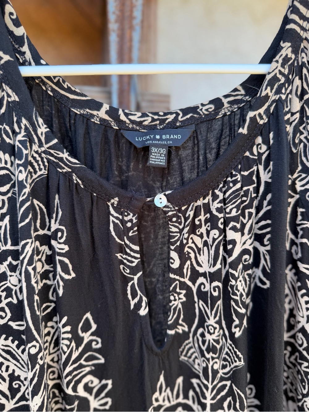 Lucky Brand Black and Cream Printed Peasant Blouse - Picture 4 of 6